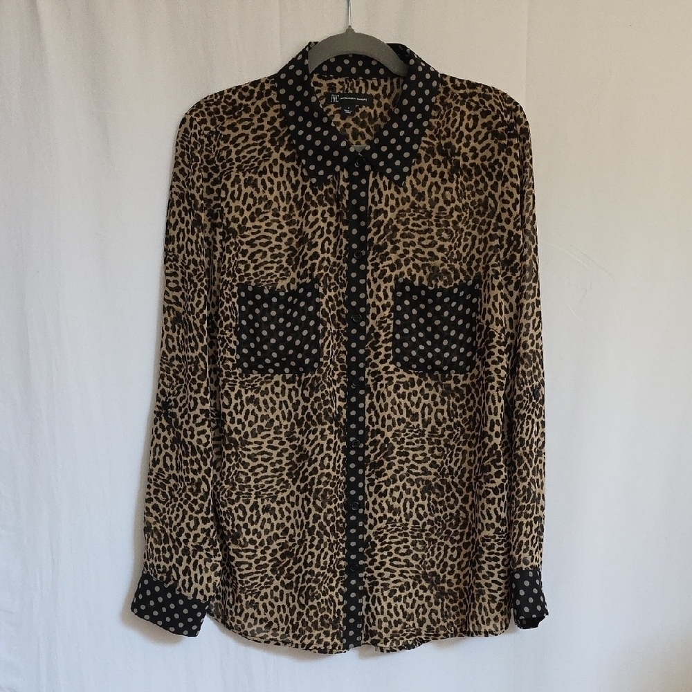 INC International Concepts Brown and Black Button Up Blouse.  Size Large